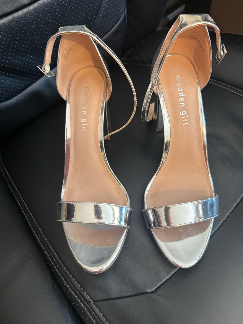 Madden Girl Silver Metallic Open-Toe Ankle-Strap Heels